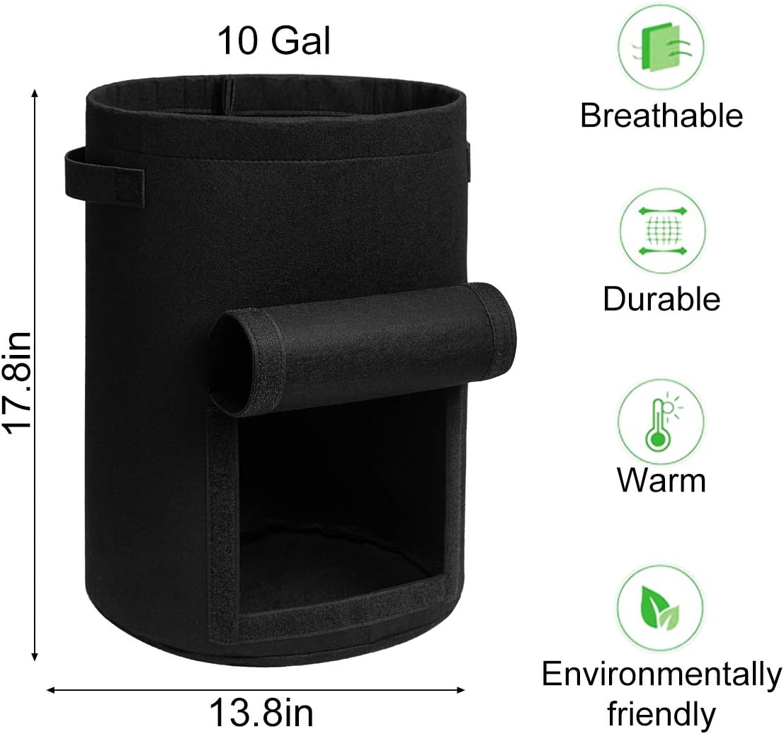 Potato Grow Bags with Flap 10 Gallon, 4 Pack Planter Pot with Handles and Harvest Window for Potato Tomato and Vegetables, Black and Gray