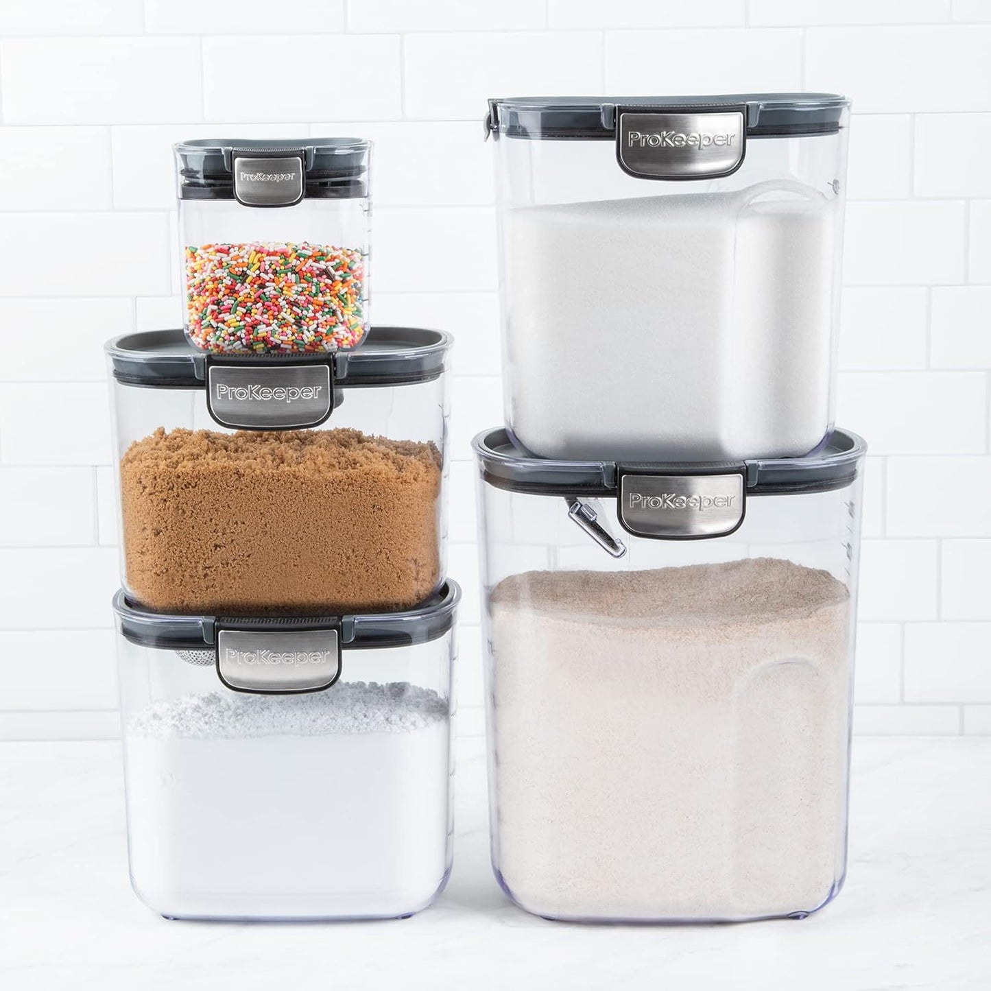 + 9-Piece Airtight Food Storage Container Set – Clear Plastic Flour and Sugar Canister Set with Magnetic Accessories for Kitchen Organization (Grey, 9-Piece)
