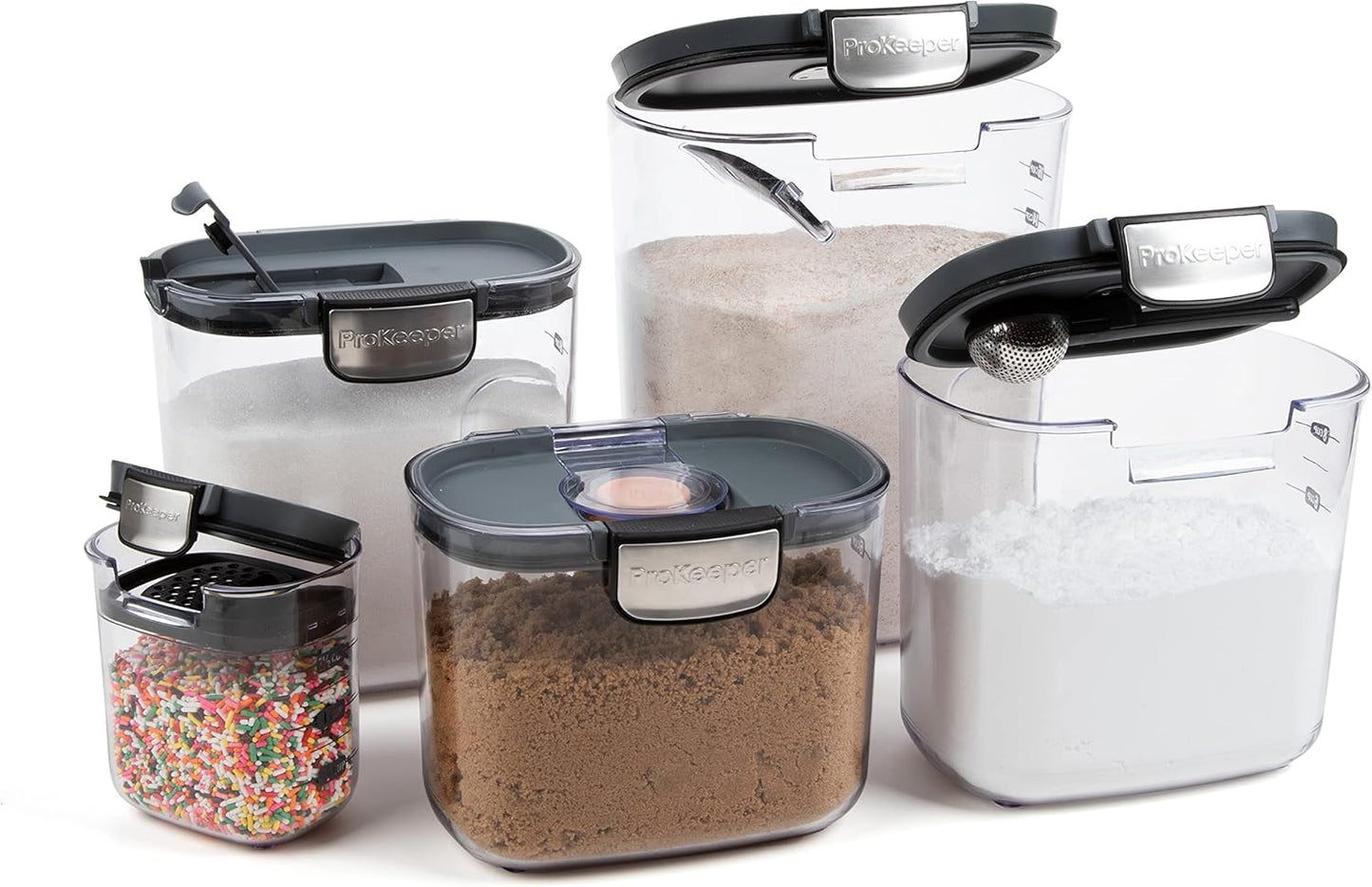 + 9-Piece Airtight Food Storage Container Set – Clear Plastic Flour and Sugar Canister Set with Magnetic Accessories for Kitchen Organization (Grey, 9-Piece)