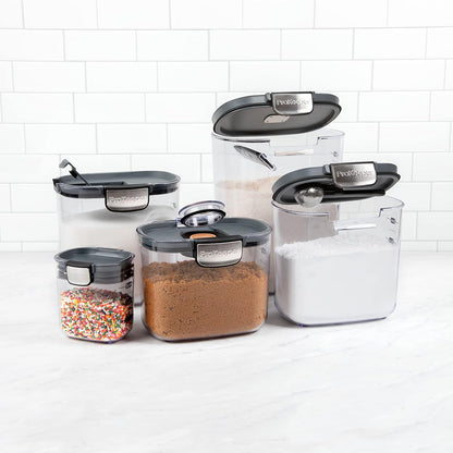 + 9-Piece Airtight Food Storage Container Set – Clear Plastic Flour and Sugar Canister Set with Magnetic Accessories for Kitchen Organization (Grey, 9-Piece)