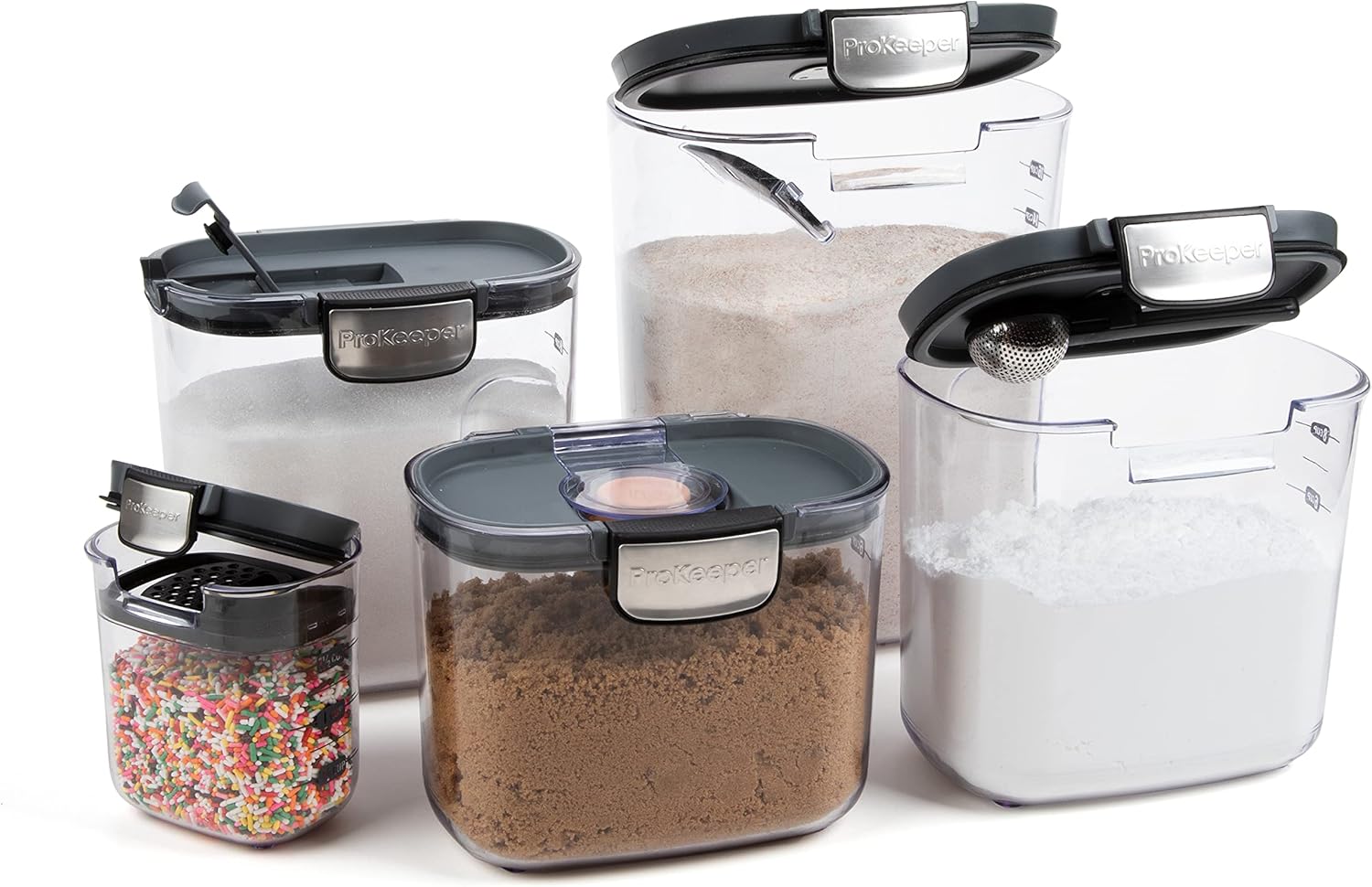 + 9-Piece Airtight Food Storage Container Set – Clear Plastic Flour and Sugar Canister Set with Magnetic Accessories for Kitchen Organization (Grey, 9-Piece)